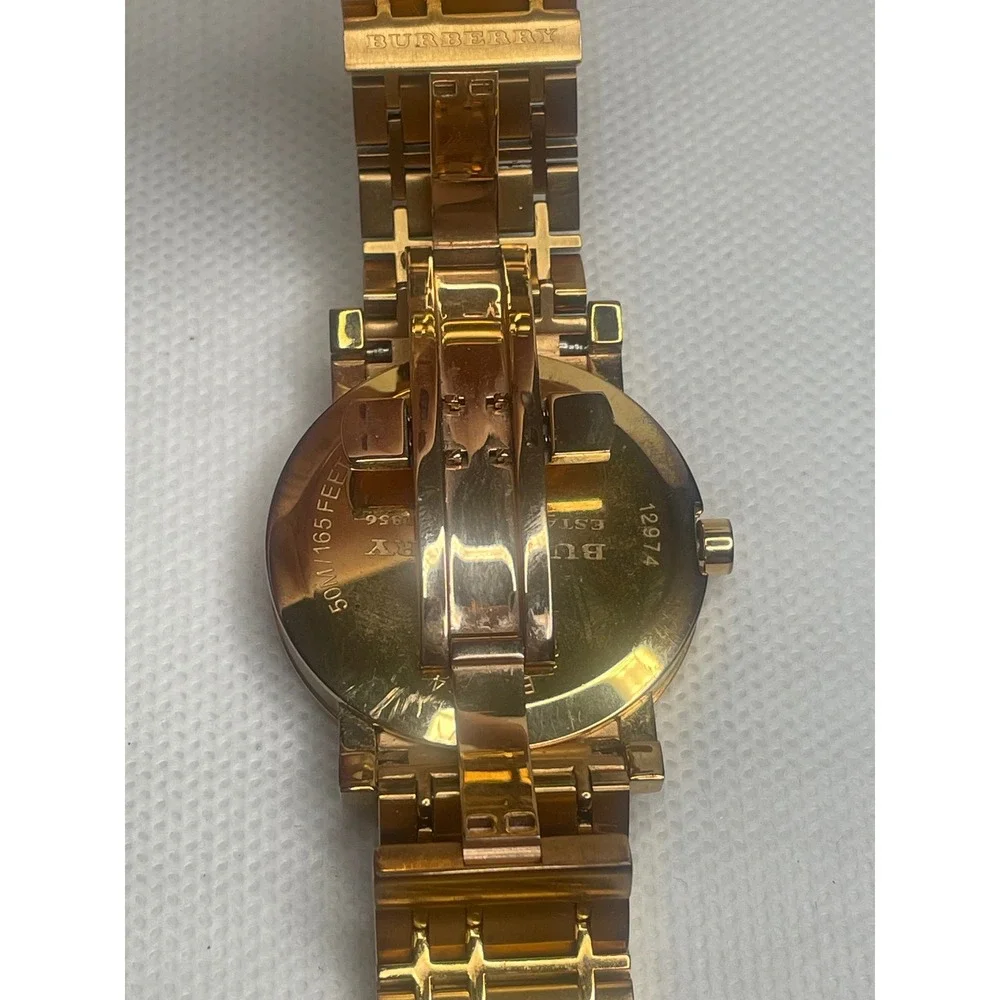 Burberry The City Rose Gold Quartz Watch 37mm Engraved Monochrome Dial Date Feat
